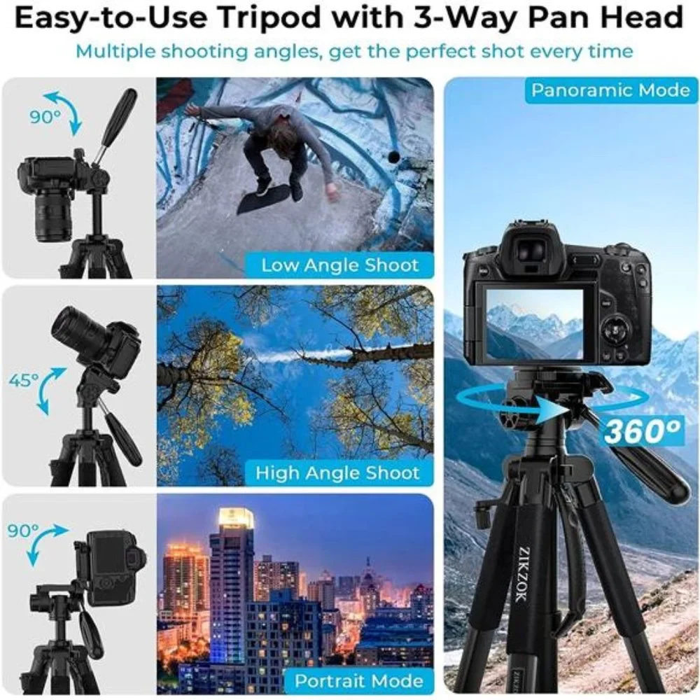 75 Inch Camera Tripod, Lightweight Travel Aluminum Cell Phone Video Tripod